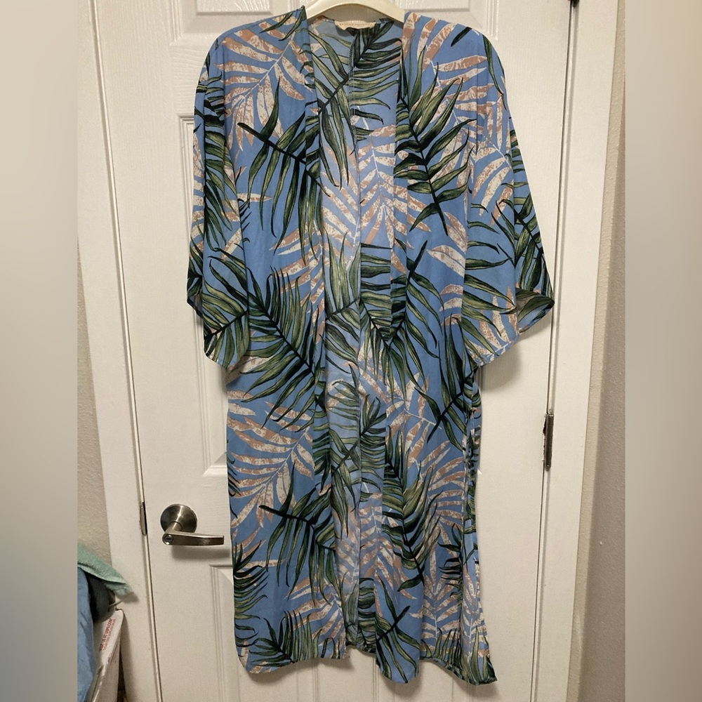 *Cookies Clothing Co. Hawaii Blue Tropical Palm Leaf Print Small Duster Kimono#Q